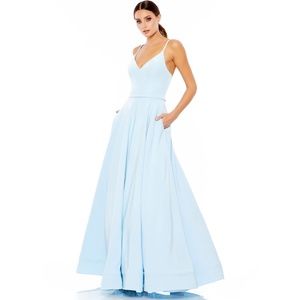 Ieena for Mac Duggal Classic A-Line V-Neck Ballgown in Powder Blue